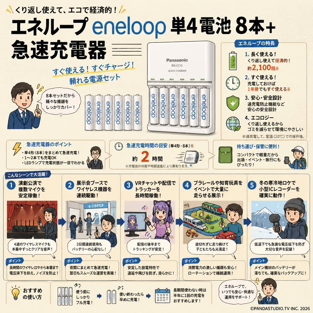 エネループ eneloop 単4電池 8本＋ 急速充電器 用途