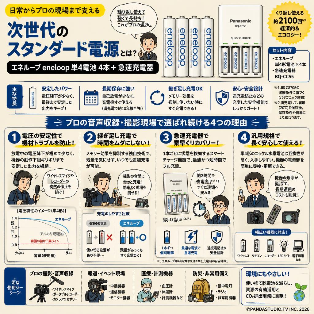 エネループ eneloop 単4電池 4本＋ 急速充電器 概要