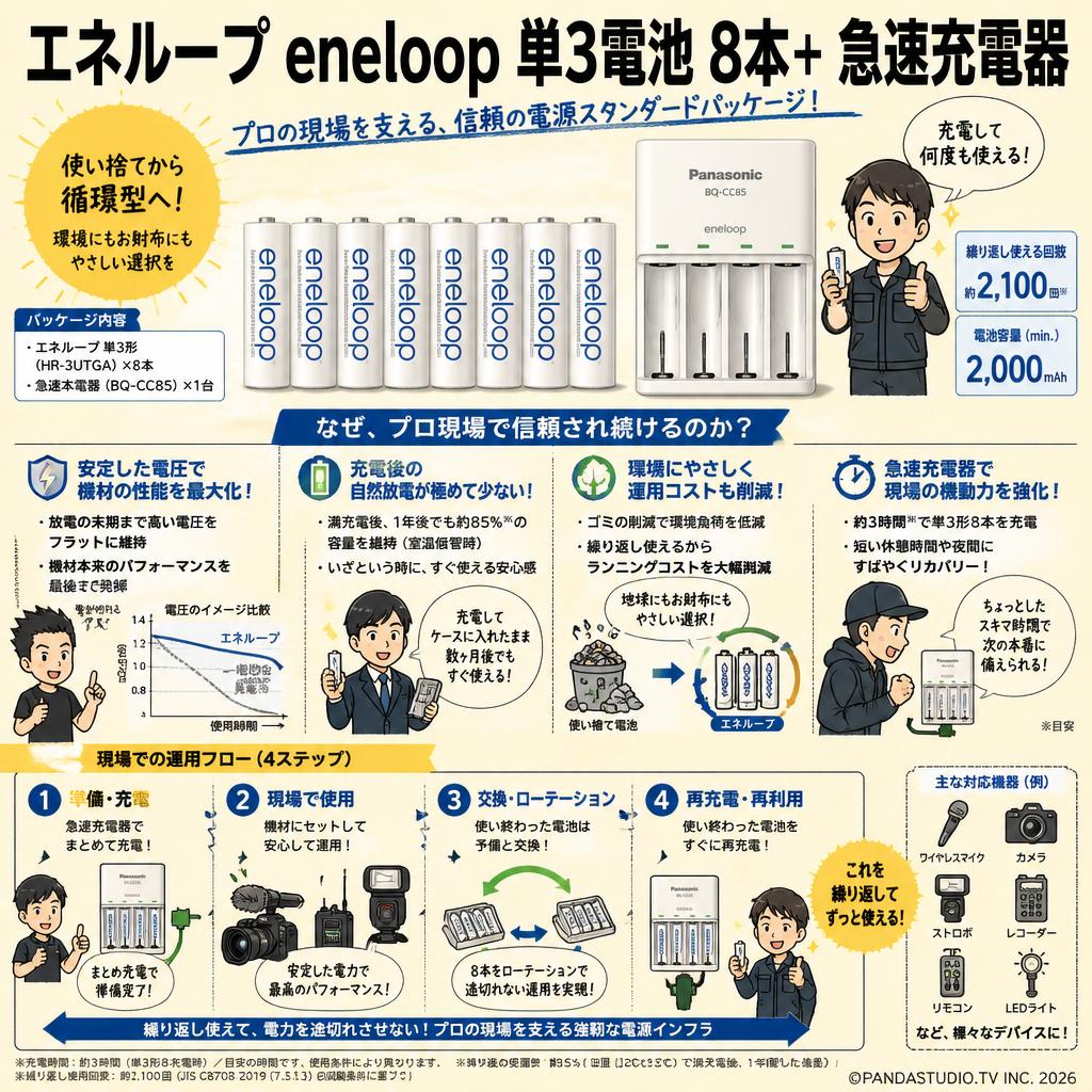 エネループ eneloop 単3電池 8本＋ 急速充電器 概要