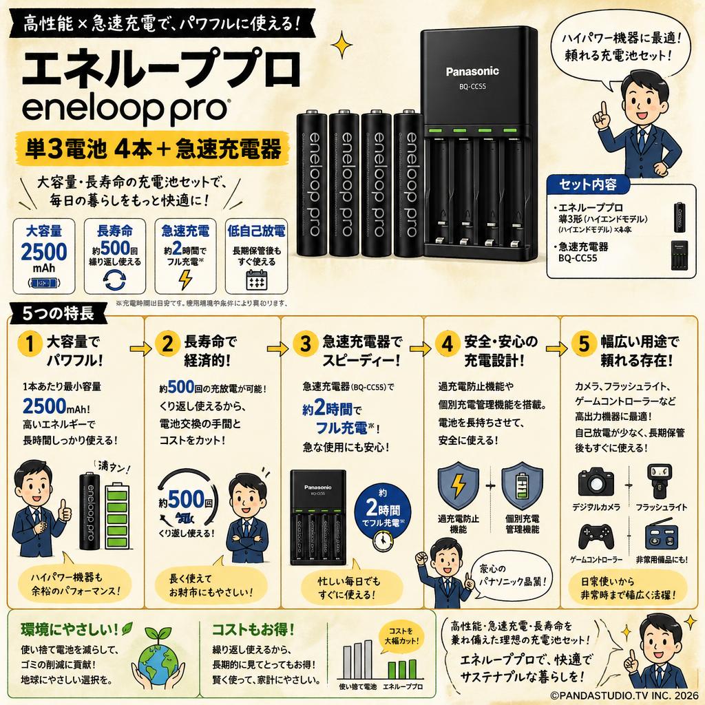 エネループプロ enelooppro 単3電池 4本＋ 急速充電器 概要