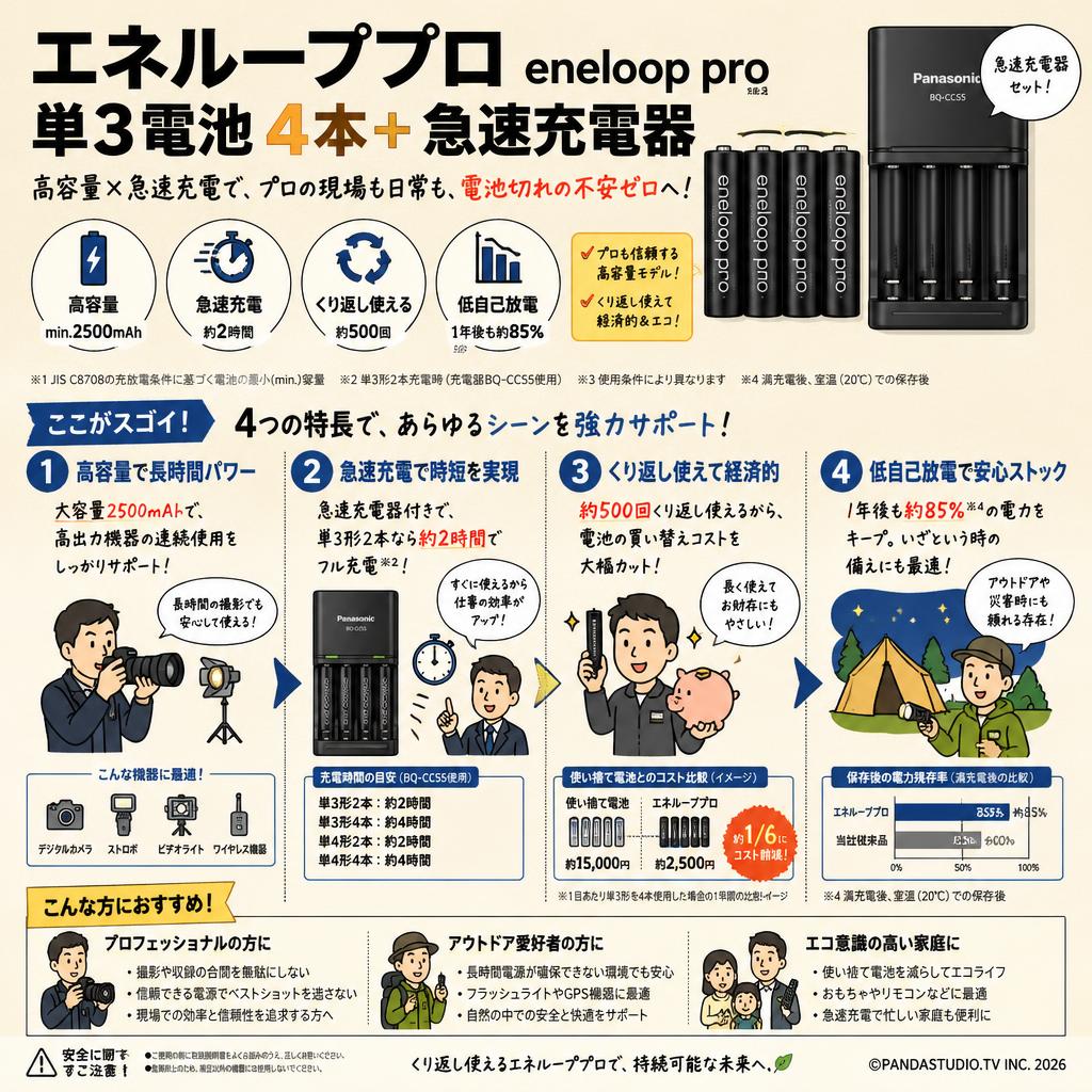 エネループプロ enelooppro 単3電池 4本＋ 急速充電器 おもな対象のお客様