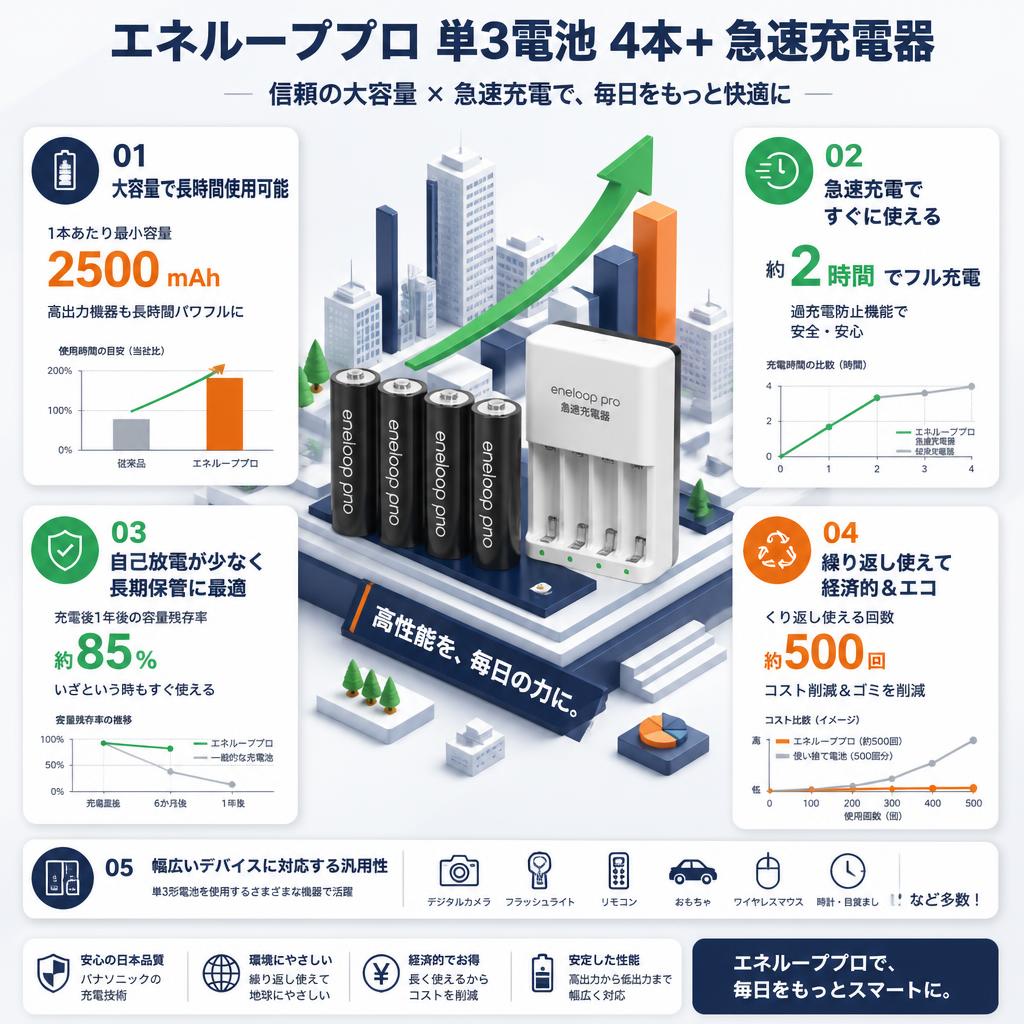 エネループプロ enelooppro 単3電池 4本＋ 急速充電器 セールスポイント