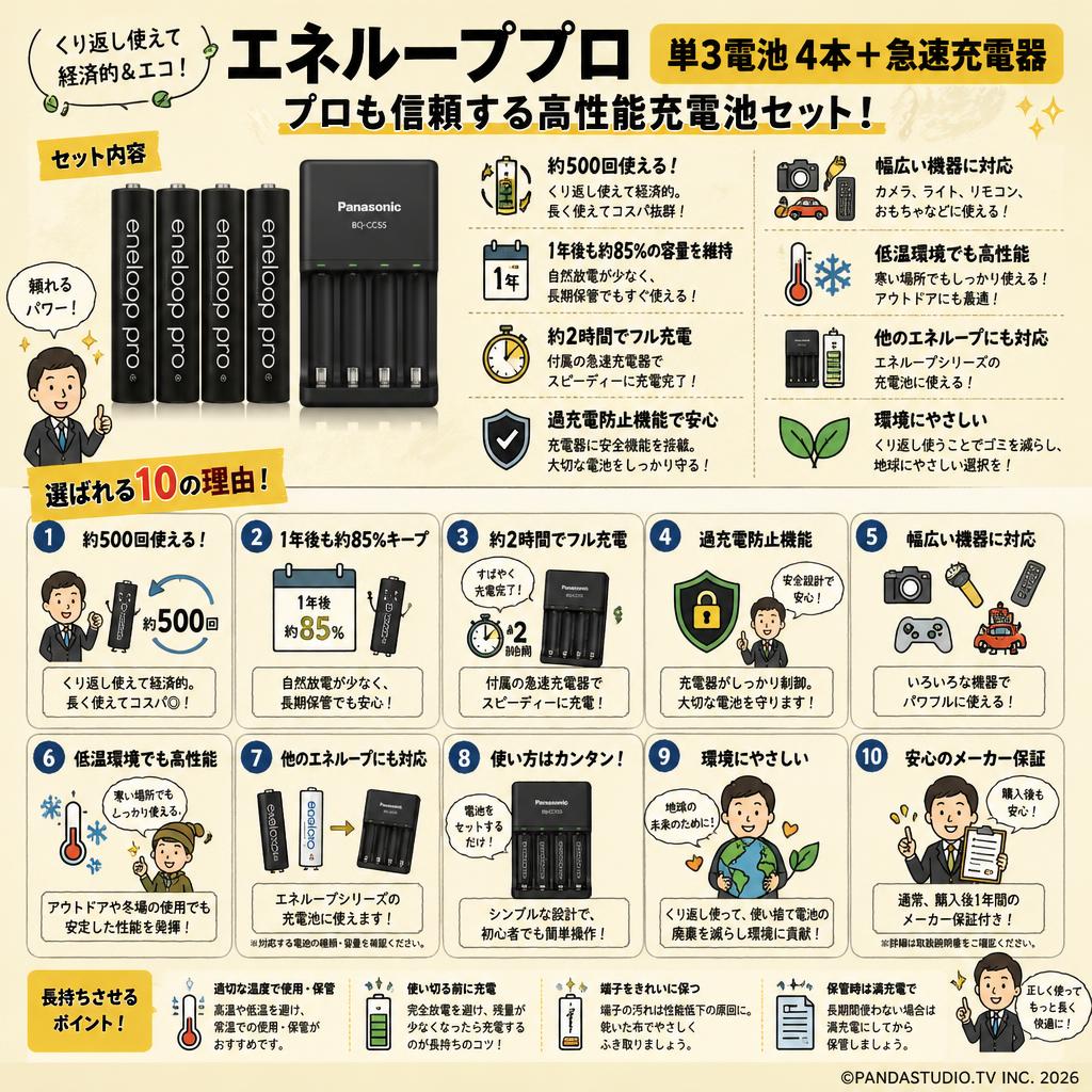 エネループプロ enelooppro 単3電池 4本＋ 急速充電器 FAQ（よくある質問と答え）