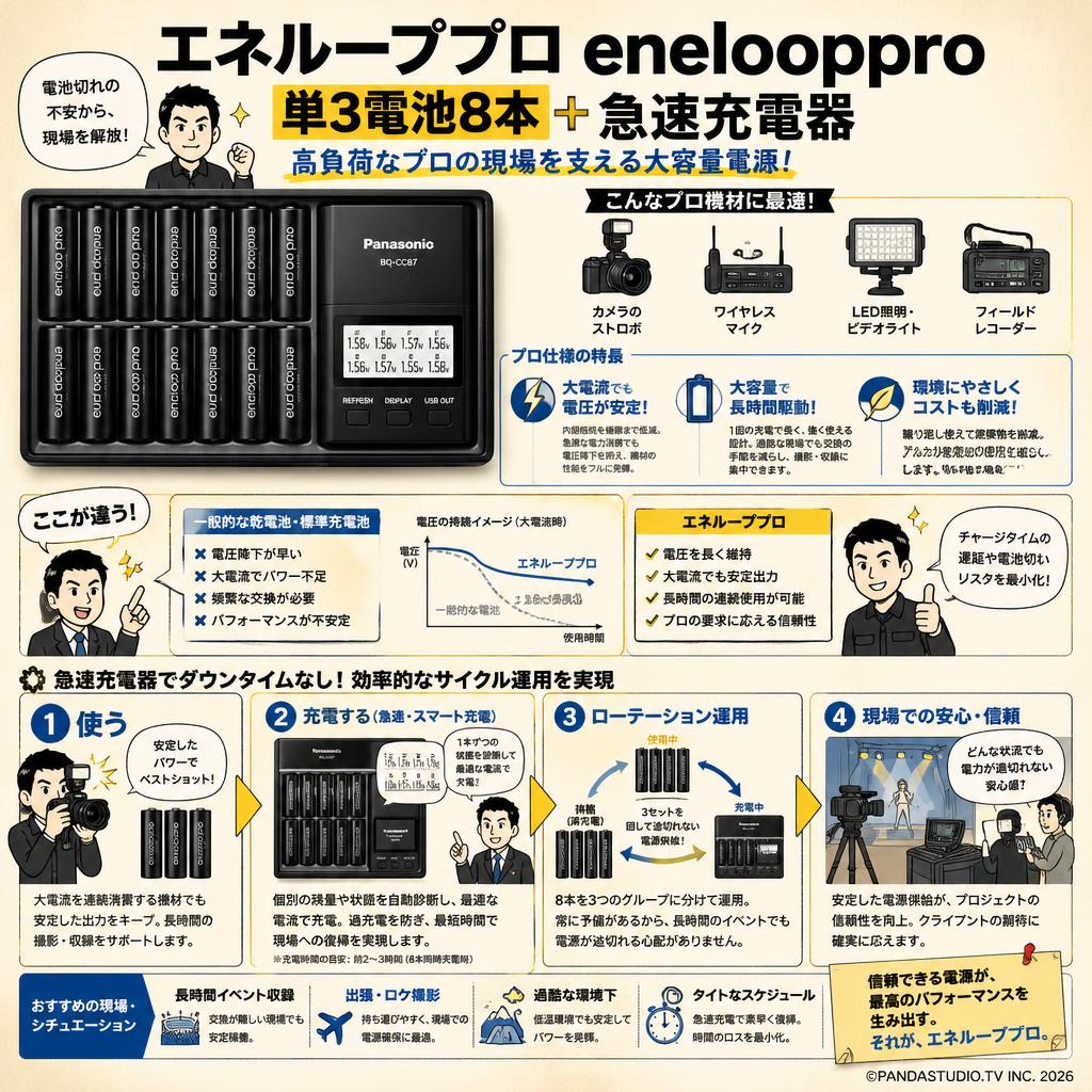 エネループプロ enelooppro 単3電池8本＋ 急速充電器 概要