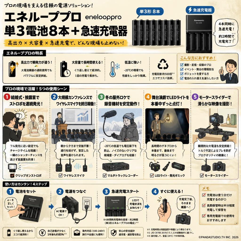 エネループプロ enelooppro 単3電池8本＋ 急速充電器 用途