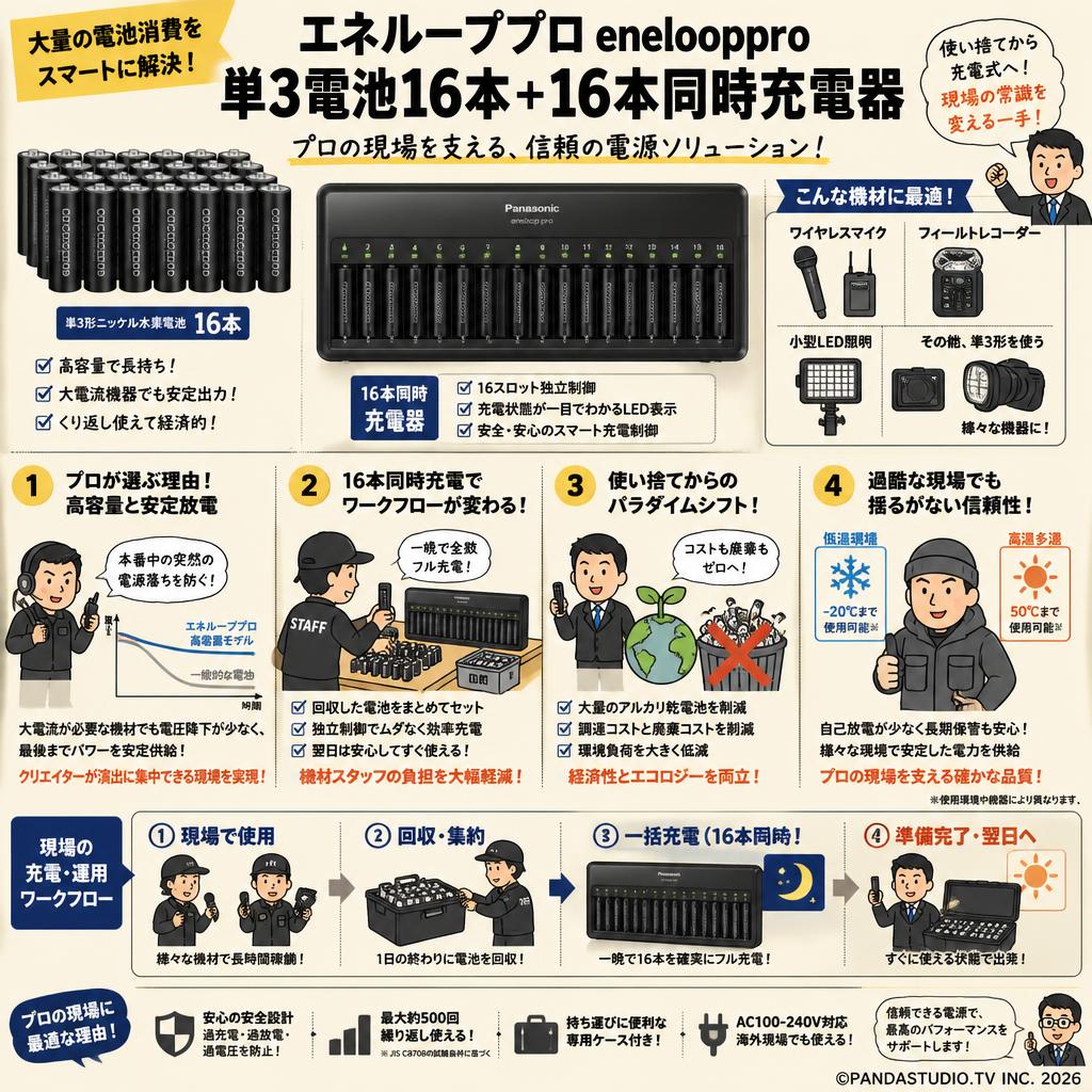 エネループプロ enelooppro 単3電池16本＋ 16本同時充電器 概要