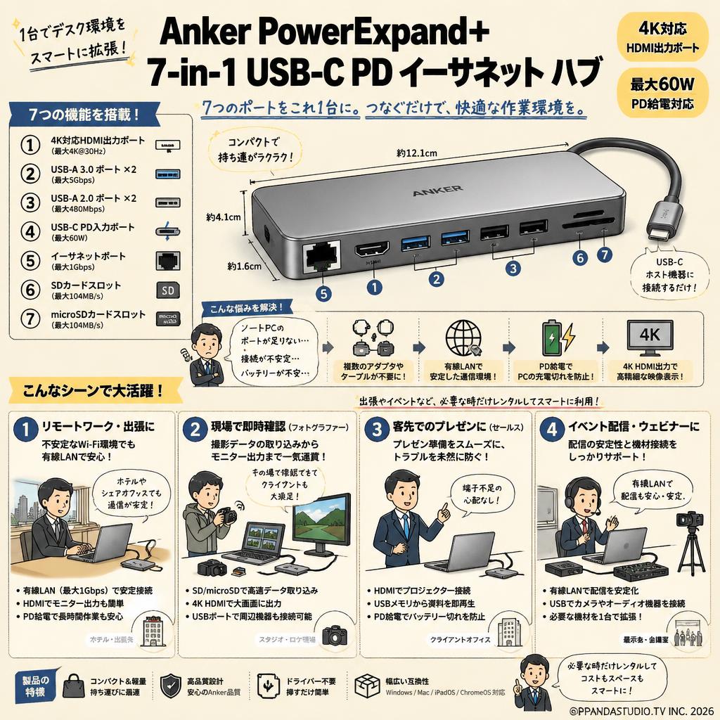 Anker PowerExpand+ 7-in-1 USB-C PD イーサネット ハブ 4K対応HDMI出力ポート 60W おもな対象のお客様