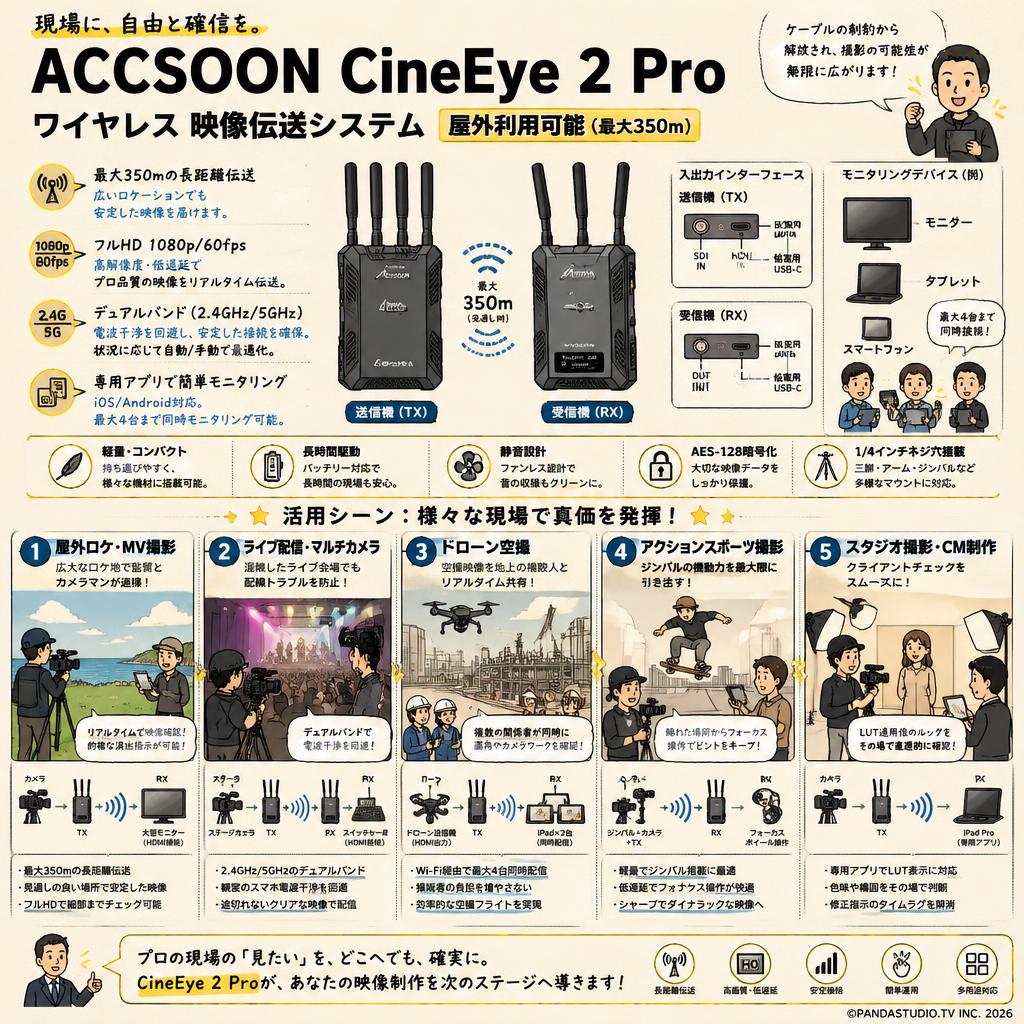 ACCSOON CineEye 2 Pro ワイヤレス 映像伝送システム 屋外利用可能（最大350ｍ） 用途