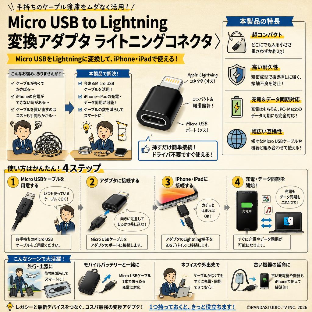 Micro USB to Lightning 変換アダプタ ライトニングコネクタ 概要