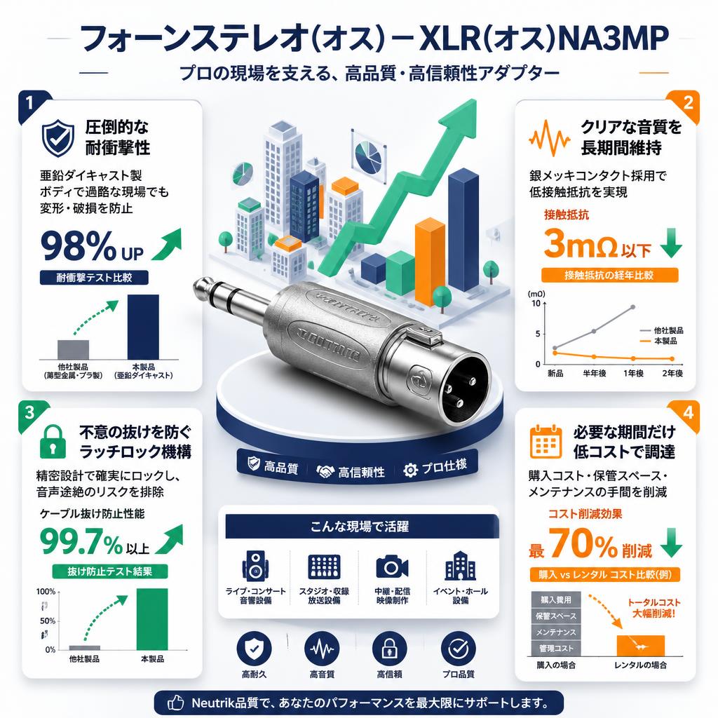 フォーンステレオ(オス)－XLR(オス)NA3MP セールスポイント