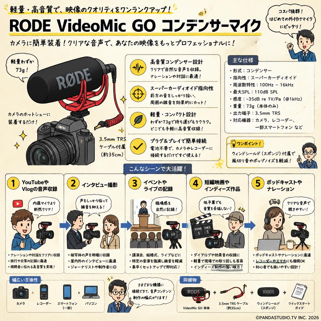 RODE VideoMic GO コンデンサーマイク 用途