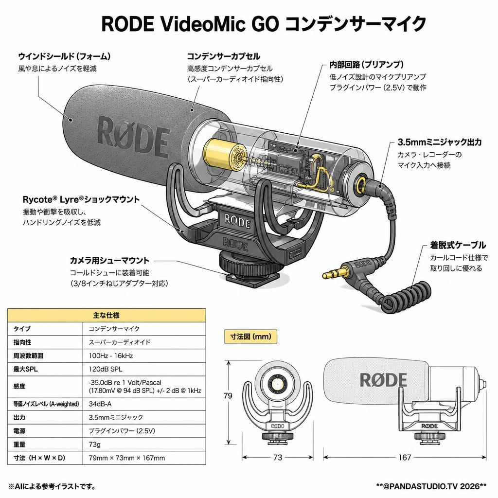 RODE VideoMic GO コンデンサーマイク スペック