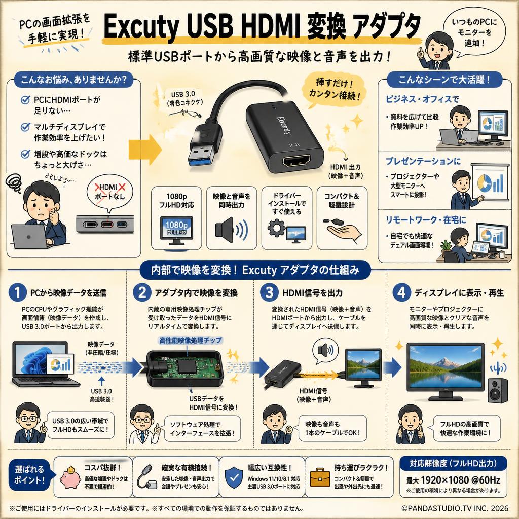 Excuty USB HDMI 変換 アダプタ 概要