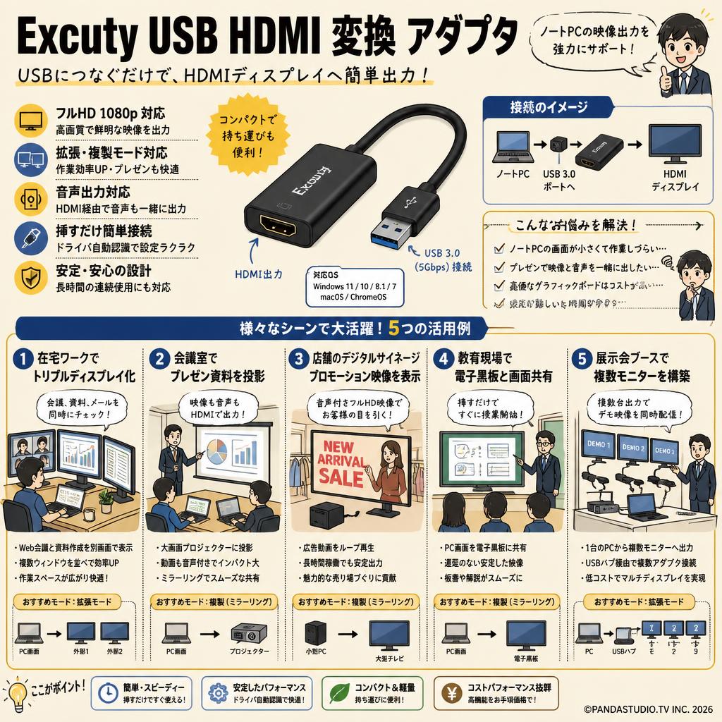 Excuty USB HDMI 変換 アダプタ 用途