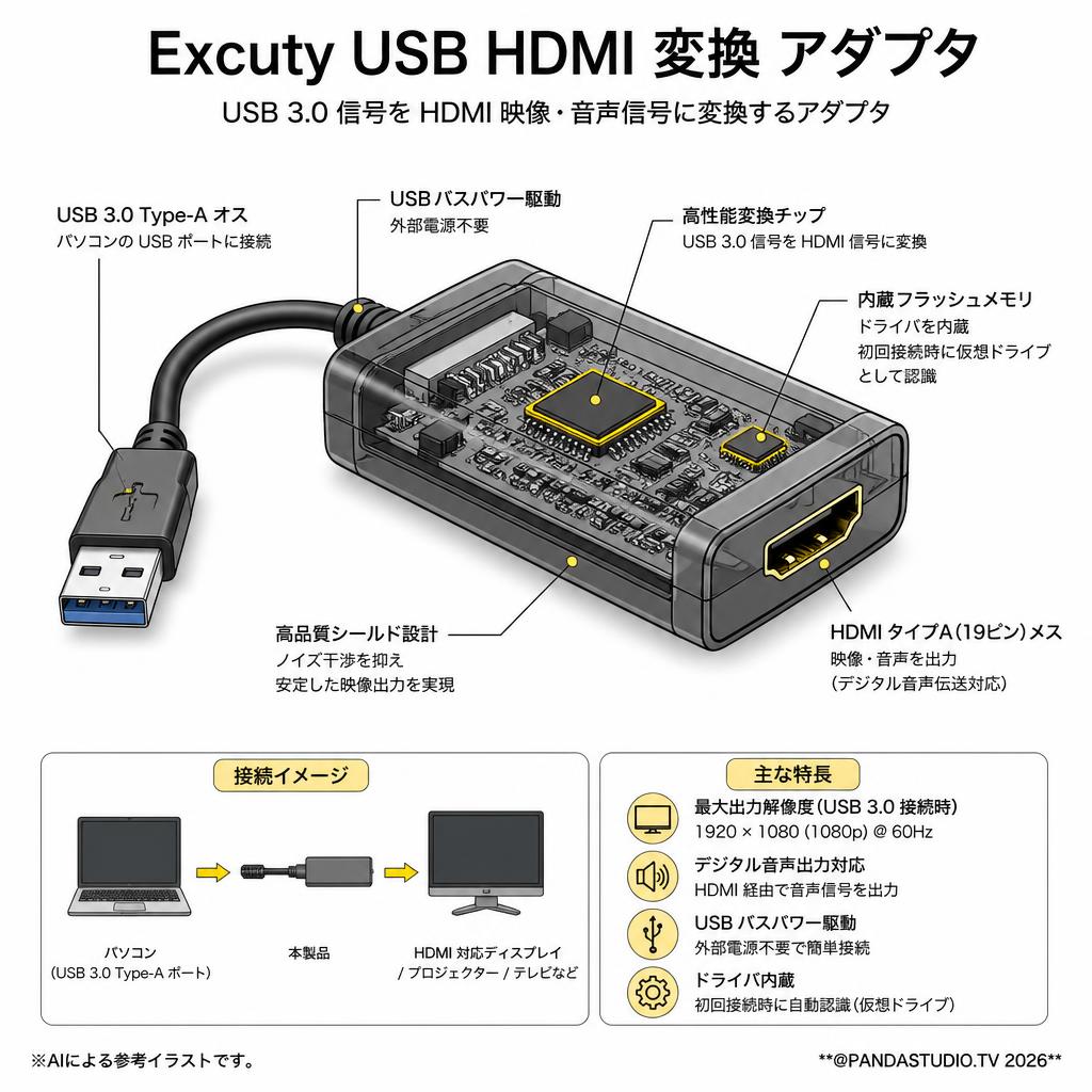 Excuty USB HDMI 変換 アダプタ スペック
