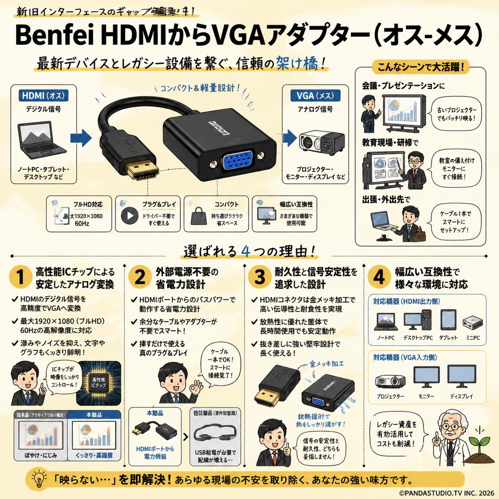 Benfei HDMIからVGAアダプター (オス-メス) 概要