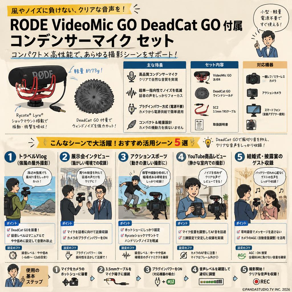 RODE  VideoMic GO DeadCat GO 付属 コンデンサーマイク セット 用途