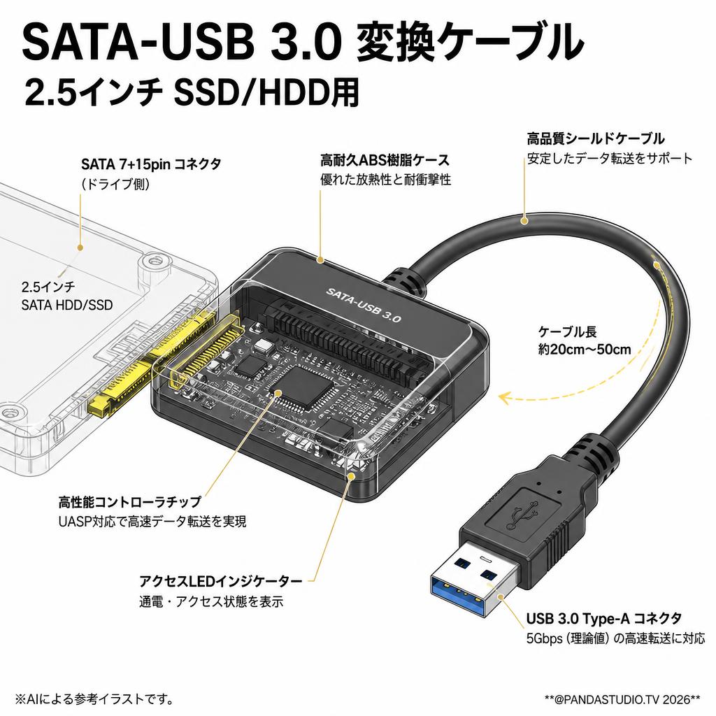 SATA-USB 3.0 変換ケーブル 2.5インチ SSD/HDD用 スペック