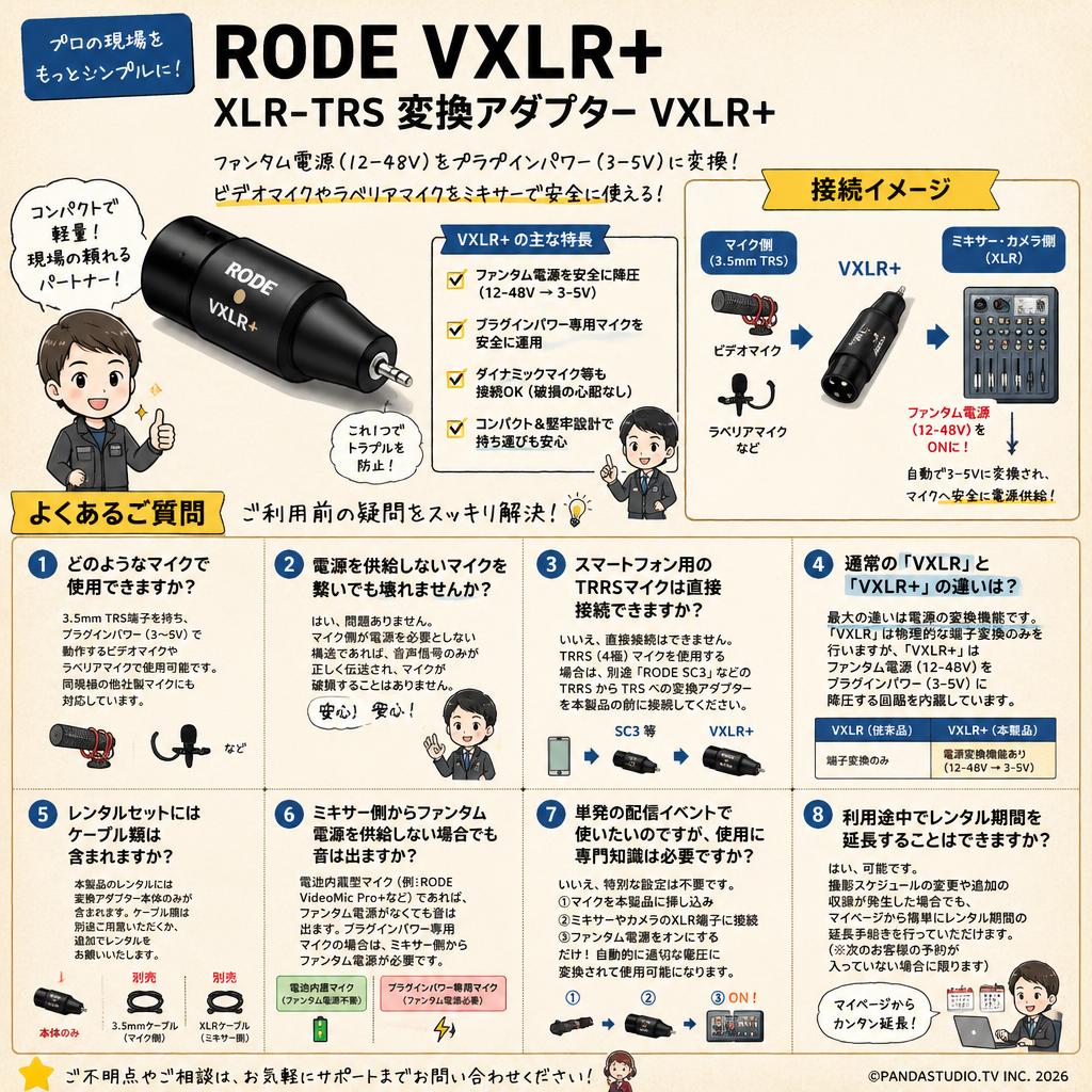 RODE VXLR+ XLR-TRS 変換アダプター VXLR+ FAQ（よくある質問と答え）