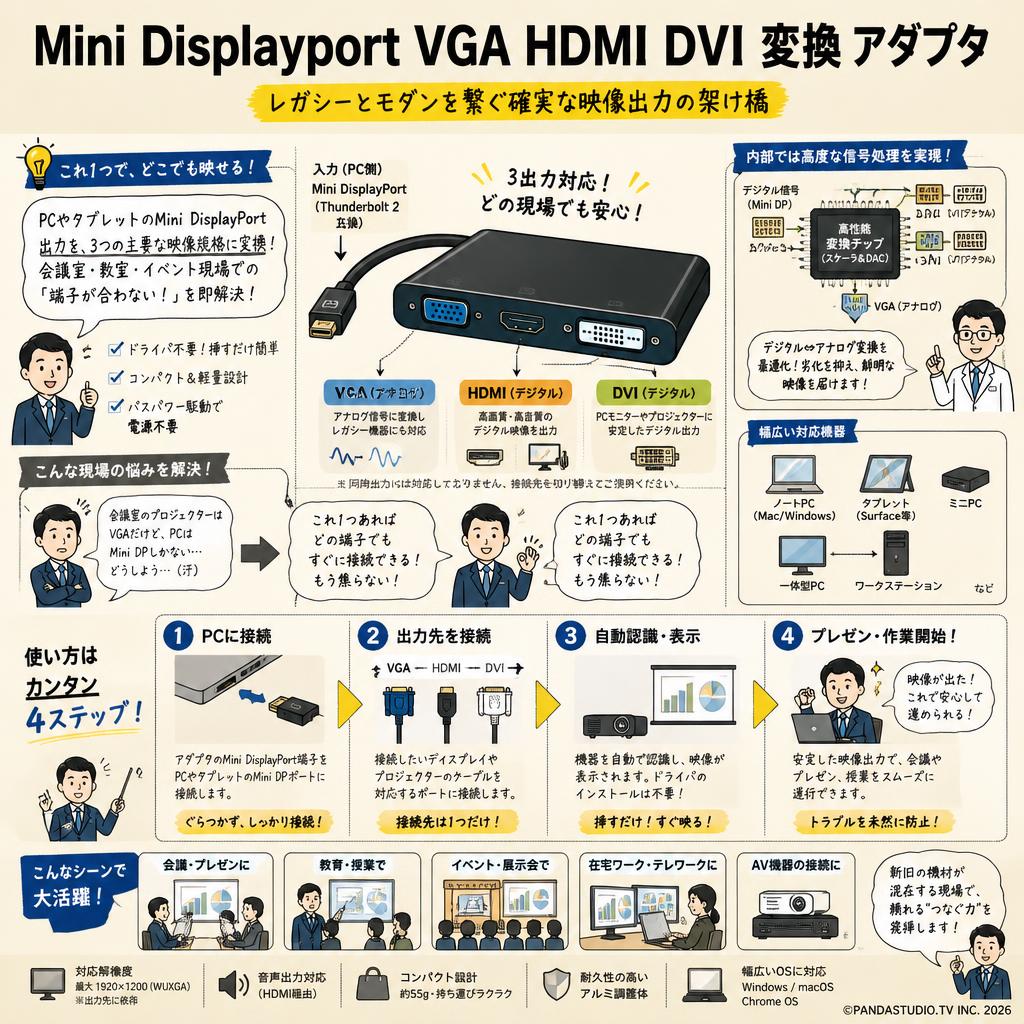 Mini Displayport VGA HDMI DVI 変換 アダプタ 概要