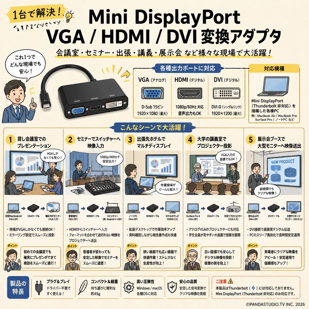 Mini Displayport VGA HDMI DVI 変換 アダプタ 用途