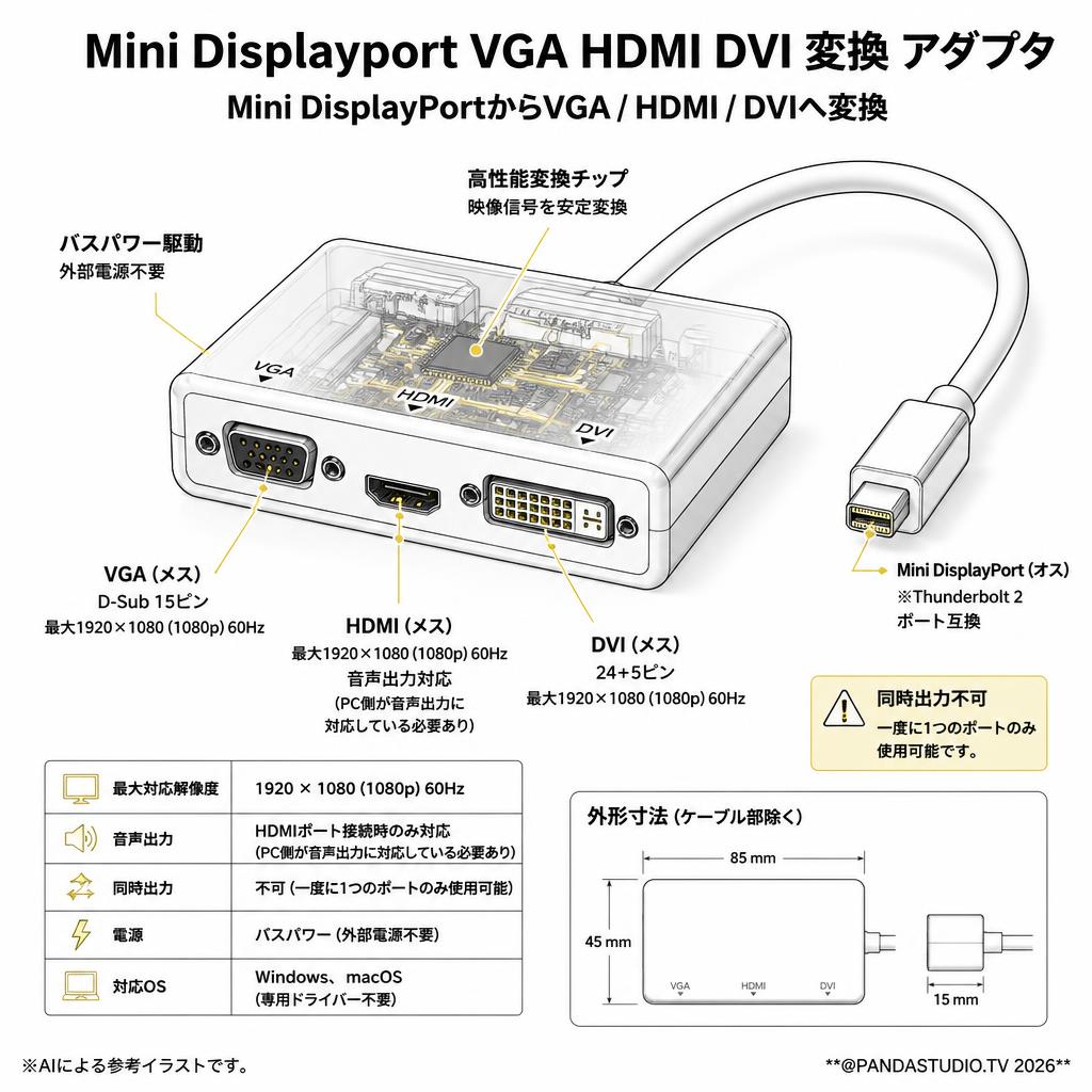 Mini Displayport VGA HDMI DVI 変換 アダプタ スペック