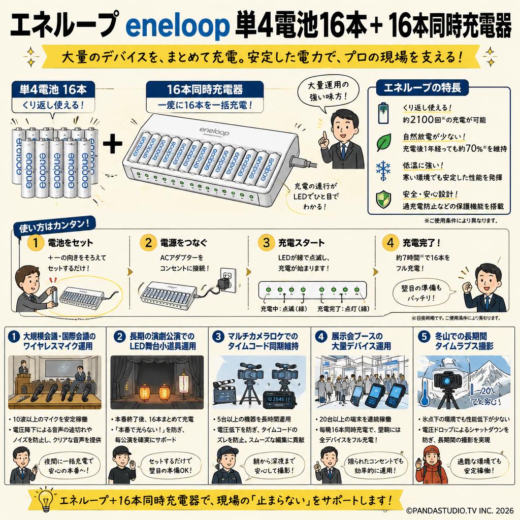 エネループ eneloop 単4電池16本＋ 16本同時充電器 用途