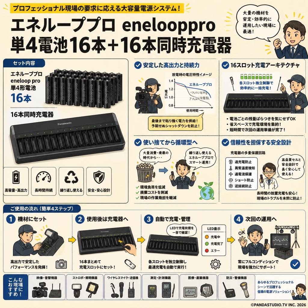 エネループプロ enelooppro 単4電池16本＋ 16本同時充電器 概要