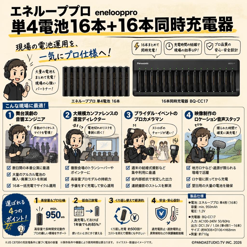 エネループプロ enelooppro 単4電池16本＋ 16本同時充電器 おもな対象のお客様