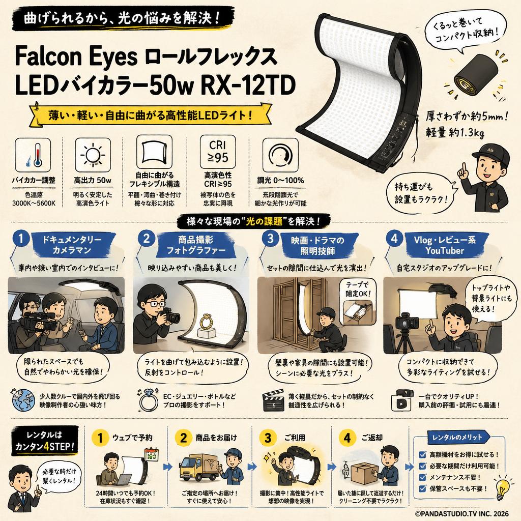 Falcon Eyes ロールフレックスLEDバイカラー50w RX-12TD【PROKIZAI.COM】 おもな対象のお客様