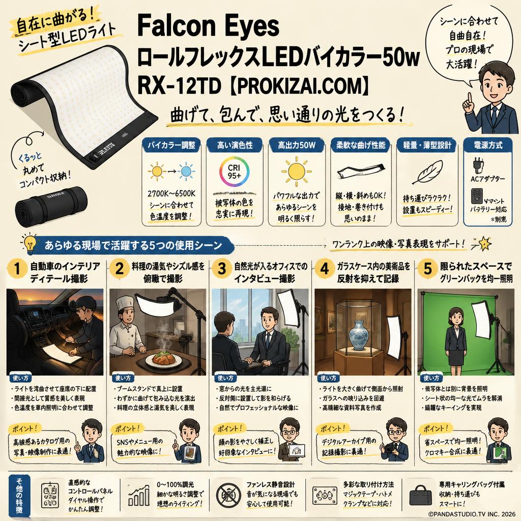 Falcon Eyes ロールフレックスLEDバイカラー50w RX-12TD【PROKIZAI.COM】 用途