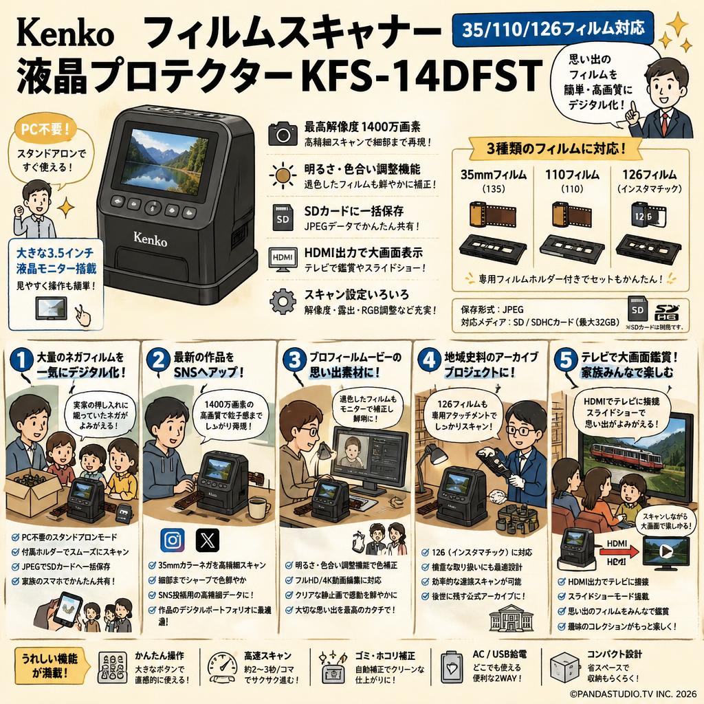Kenko フィルムスキャナー 液晶プロテクターKFS-14DFST 35/110/126フィルム対応 用途