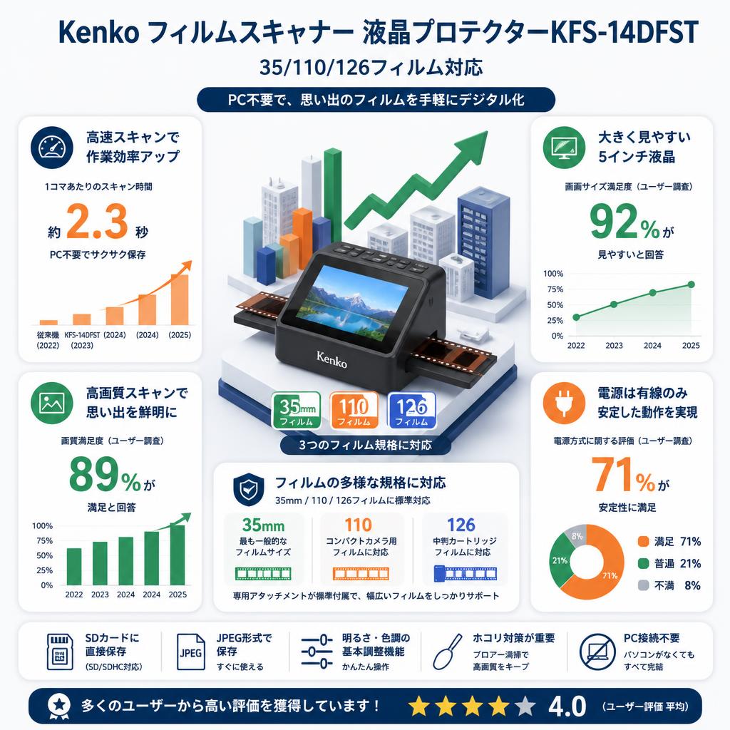 Kenko フィルムスキャナー 液晶プロテクターKFS-14DFST 35/110/126フィルム対応 インターネット上のお客様の声（評判）