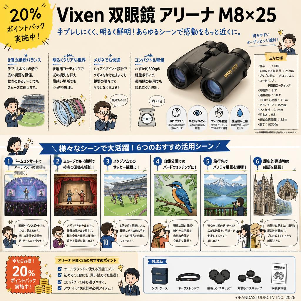 【20%ポイントバック実施中】Vixen 双眼鏡 アリーナ M8×25 用途