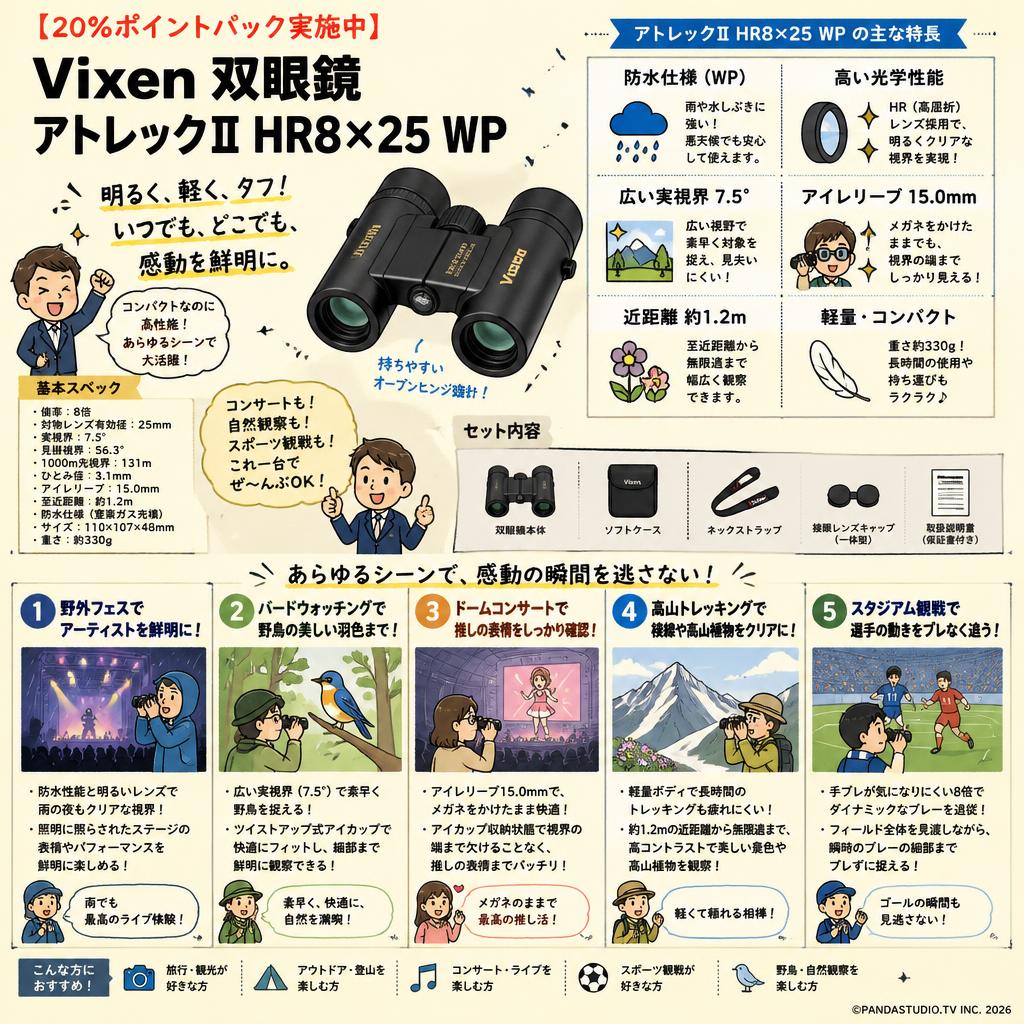【20%ポイントバック実施中】Vixen 双眼鏡 アトレックII HR8×25 WP 用途