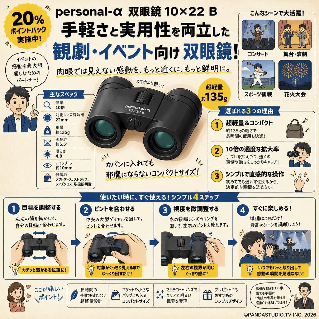 【20%ポイントバック実施中】personal-α 双眼鏡 10×22  B 概要