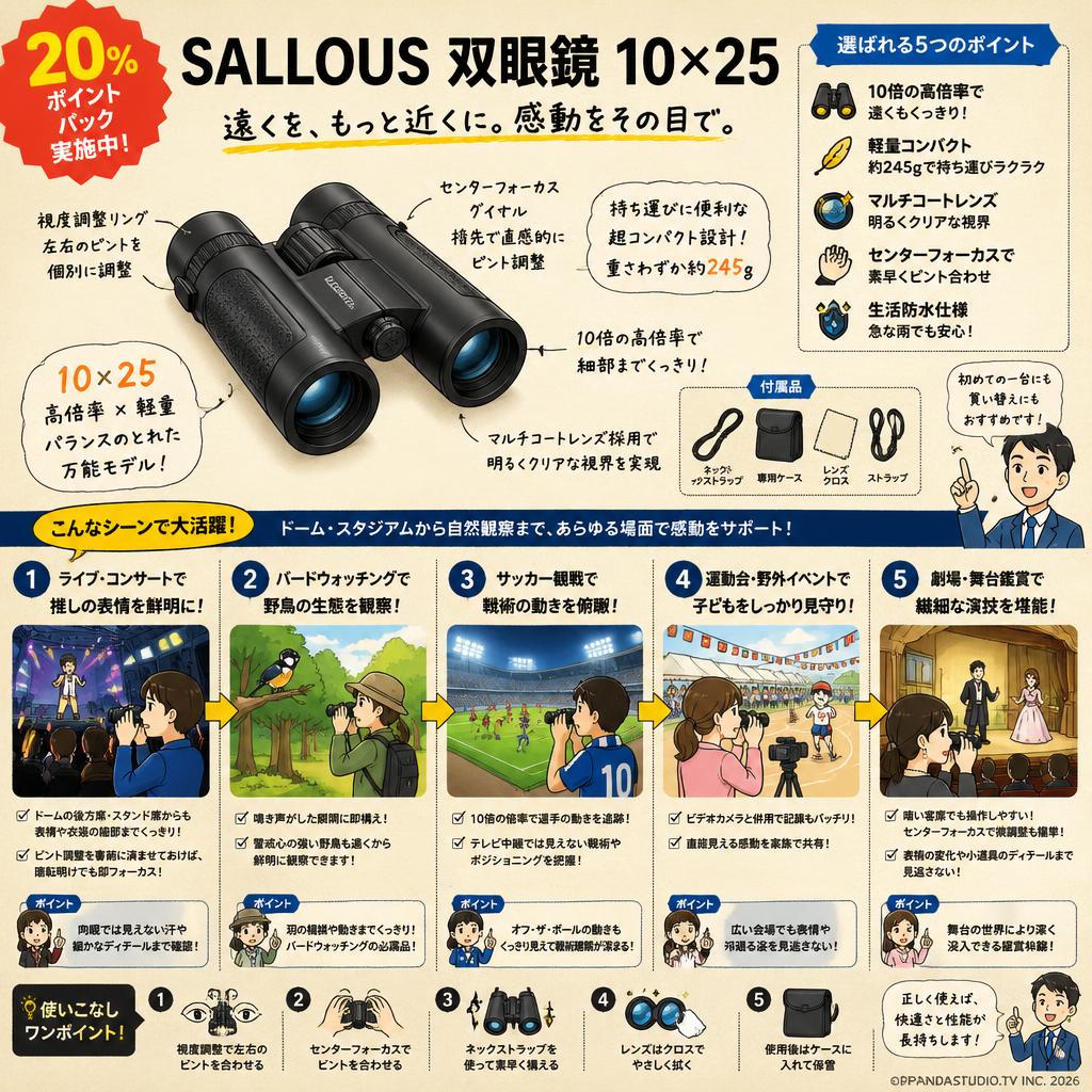 【20%ポイントバック実施中】SALLOUS 双眼鏡 10×25 用途