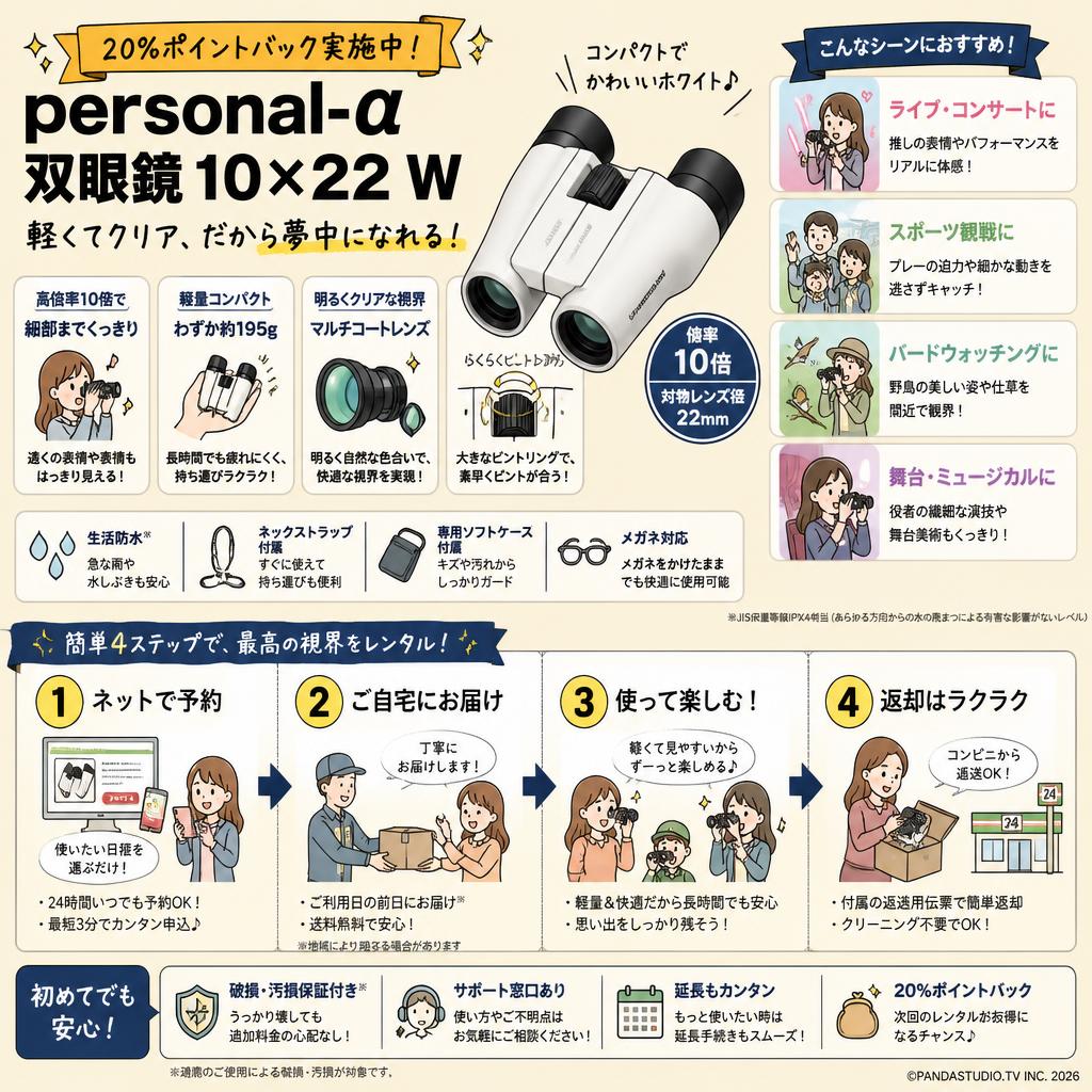 【20%ポイントバック実施中】personal-α  双眼鏡 10×22 W おもな対象のお客様