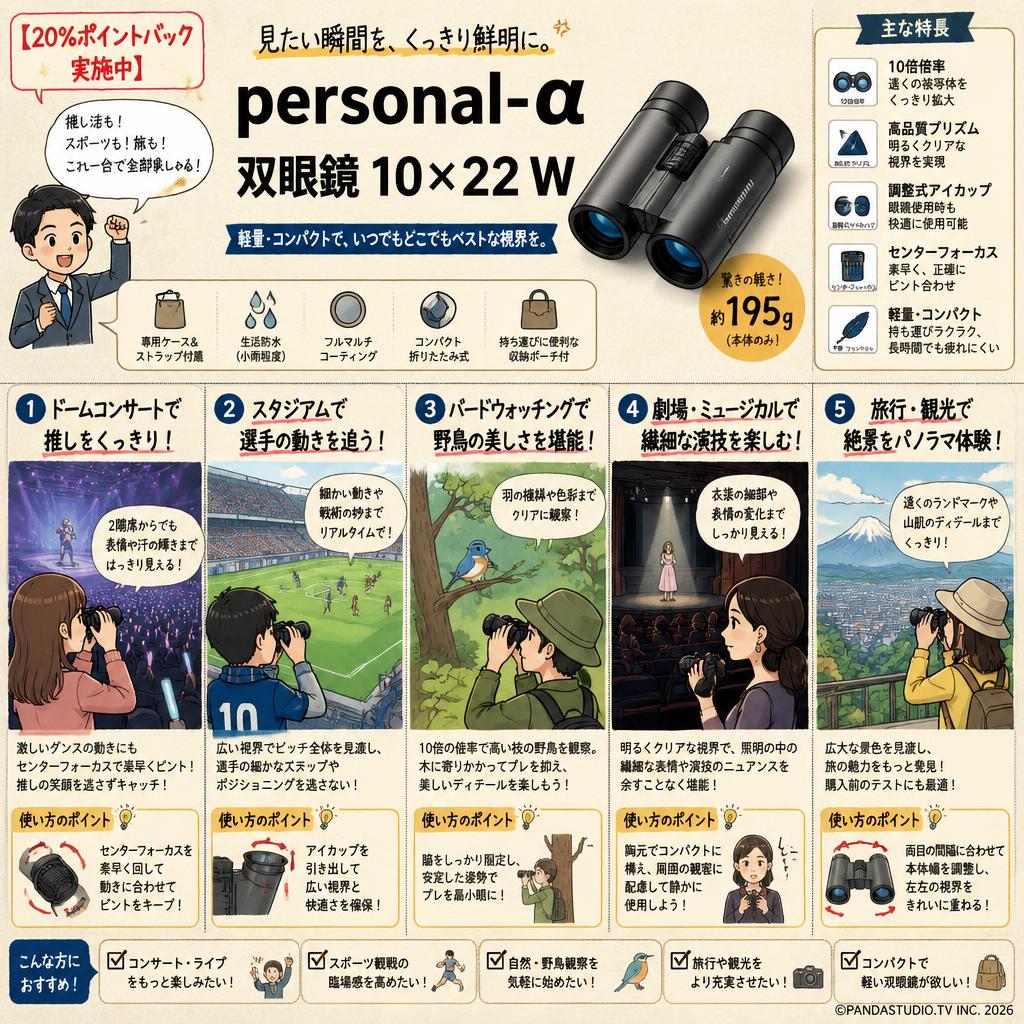【20%ポイントバック実施中】personal-α  双眼鏡 10×22 W 用途