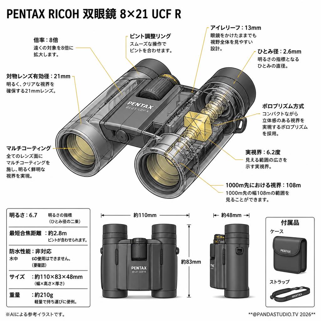 【20%ポイントバック実施中】PENTAX RICOH 双眼鏡 8×21 UCF R スペック