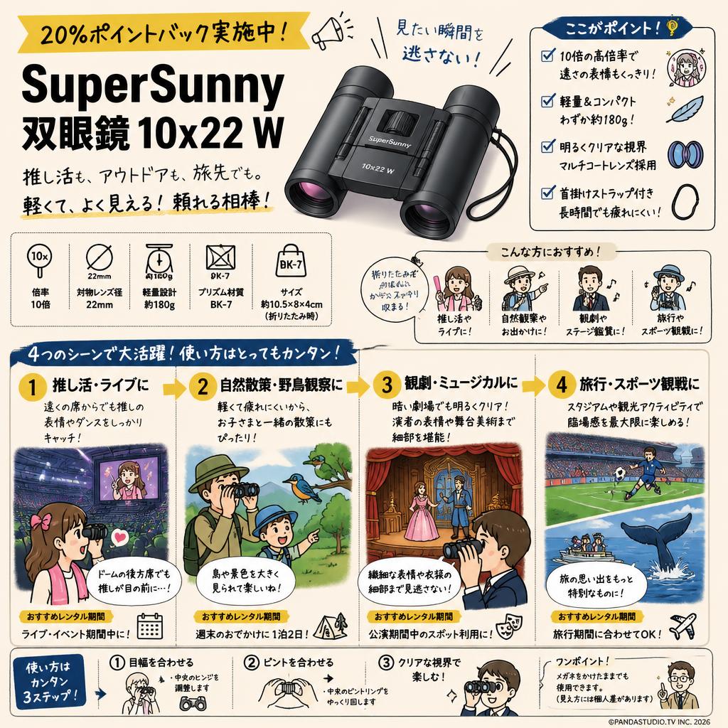 【20%ポイントバック実施中】SuperSunny 双眼鏡 10x22 W おもな対象のお客様