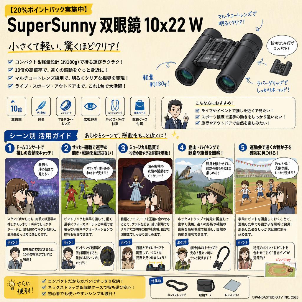 【20%ポイントバック実施中】SuperSunny 双眼鏡 10x22 W 用途