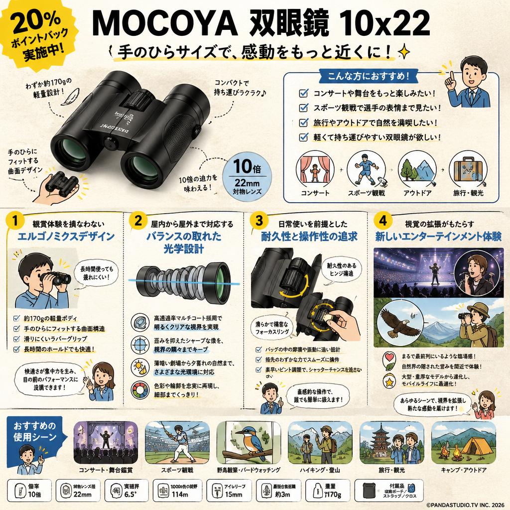 【20%ポイントバック実施中】MOCOYA 双眼鏡 10x22 概要