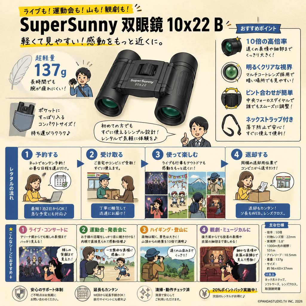 【20%ポイントバック実施中】SuperSunny 双眼鏡 10x22 B おもな対象のお客様
