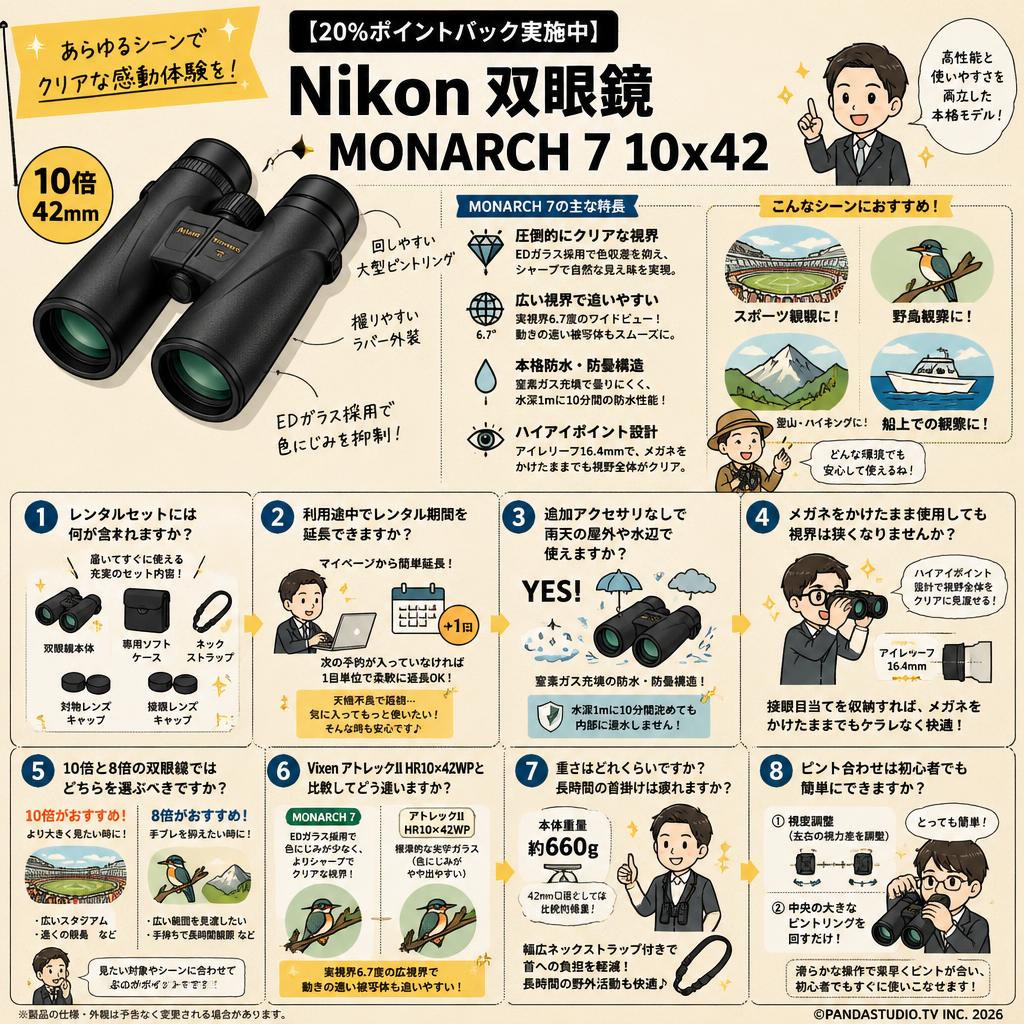 【20%ポイントバック実施中】Nikon 双眼鏡 MONARCH 7 10x42 FAQ（よくある質問と答え）