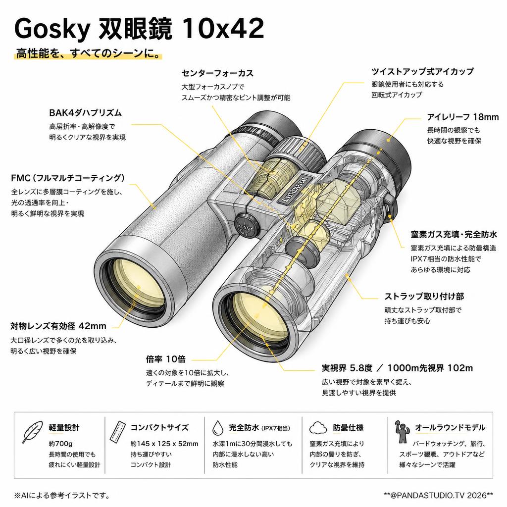 【20%ポイントバック実施中】Gosky 双眼鏡 10x42 スペック