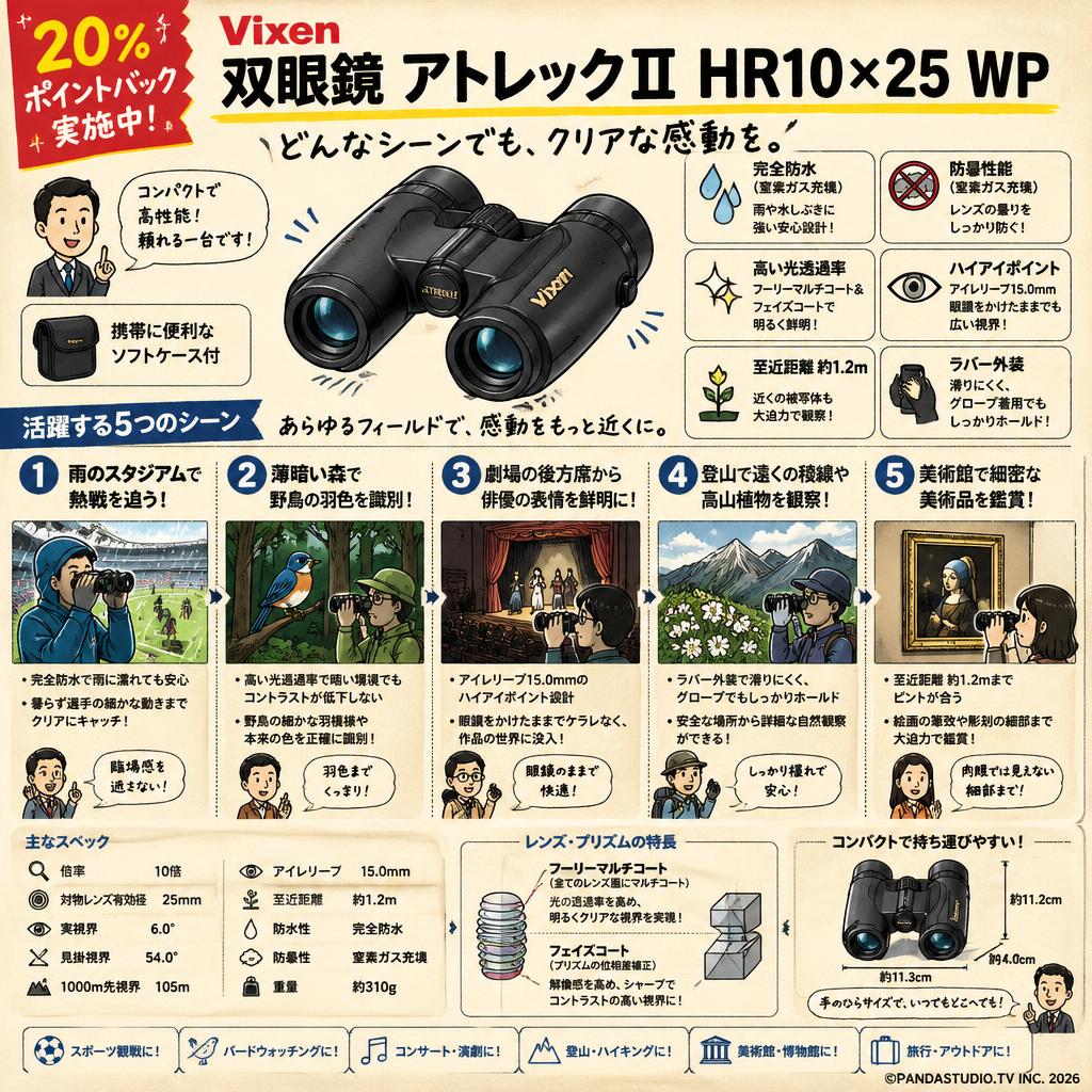 【20%ポイントバック実施中】Vixen 双眼鏡 アトレックII HR10×25 WP 用途