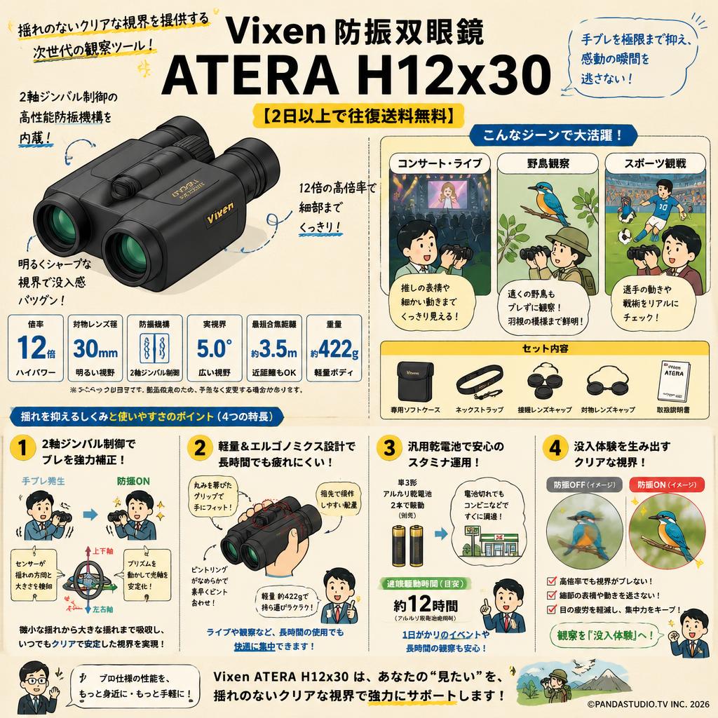 Vixen 防振双眼鏡 ATERA H12x30 【2日以上で往復送料無料】 概要