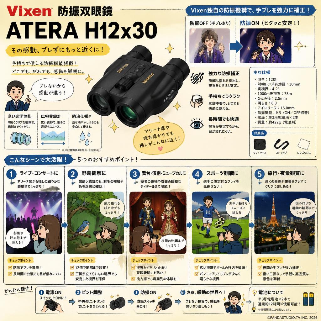 Vixen 防振双眼鏡 ATERA H12x30 【2日以上で往復送料無料】 用途