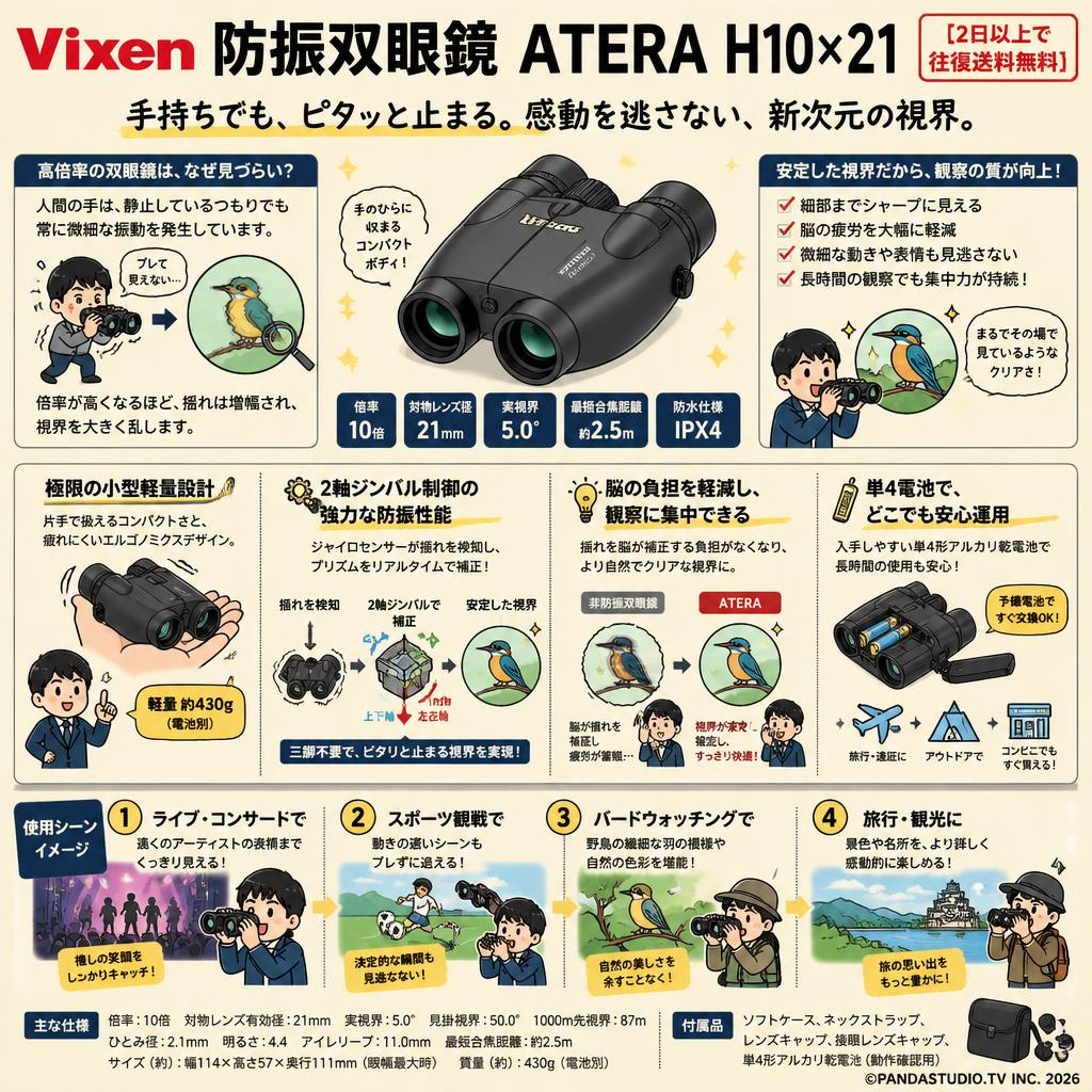 Vixen 防振双眼鏡 ATERA H10×21 【2日以上で往復送料無料】 概要